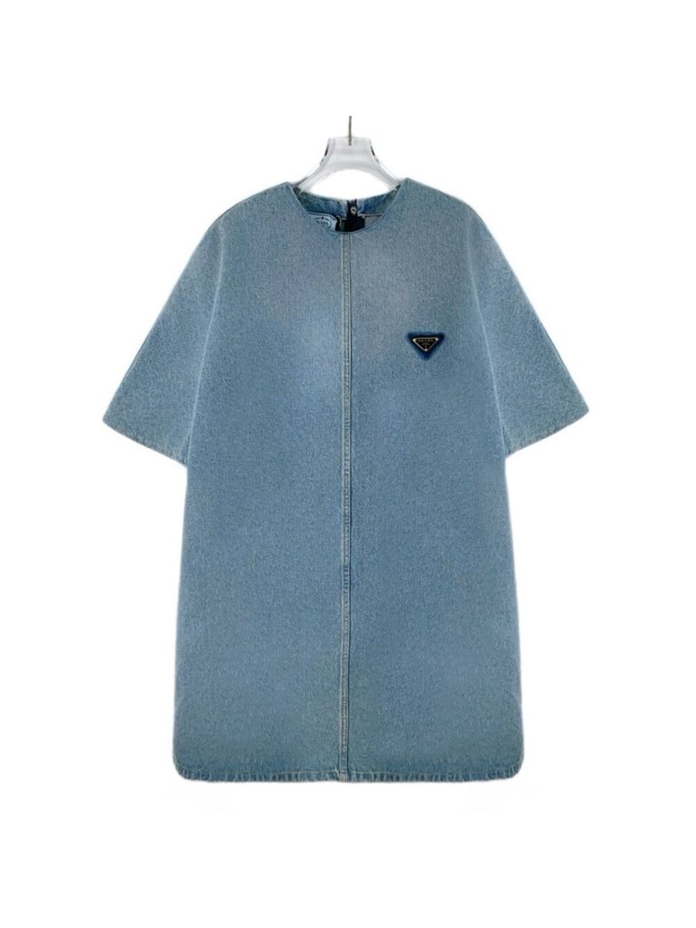 Prada Light Blue Cotton Crew Neck Short-Sleeve Denim Dress